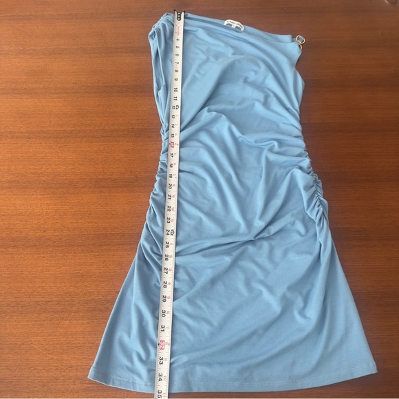 Reformation Women’s Sky Blue Off-Shoulder Dress Gold Ring Accents Size Small - Picture 7 of 9